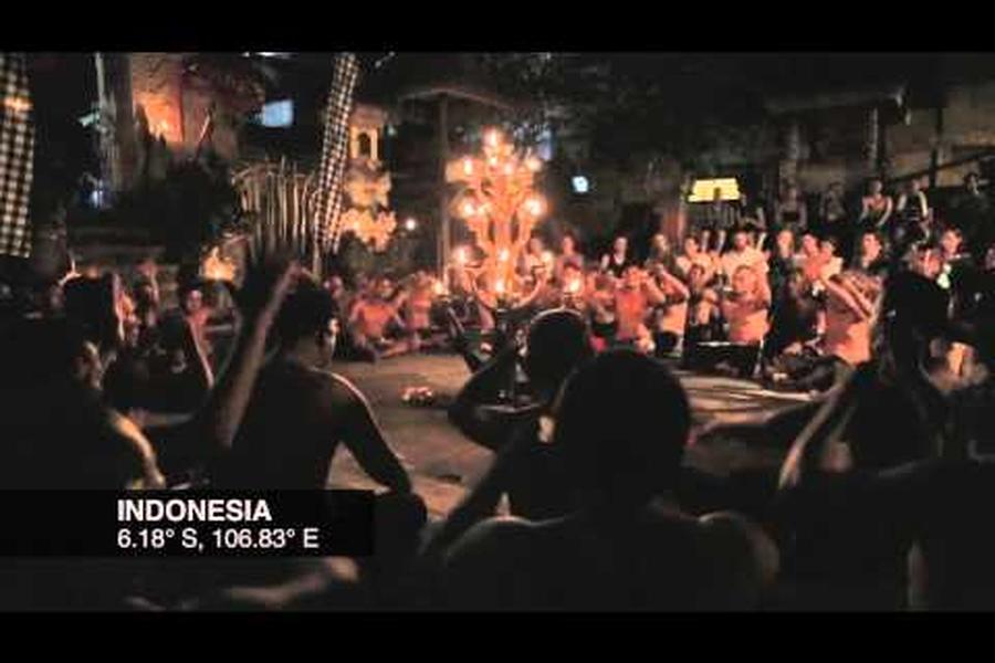 Got seven seconds to spare? Spend them on this Balinese Kecak. Also known as the Monkey Chant, the piece is performed by a circle of at least 150 or more performers, percussively chanting "cak" and waving their arms. If time is money—these seven seconds are great value!