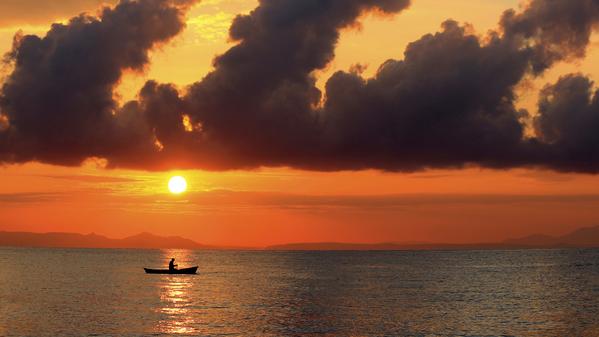 Malawi Chitimba Lake Malawi Fisherman Boat Sunrise