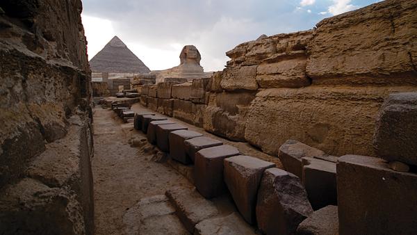 View of a pyramid and the Great Sphinx of Giza in Egypt