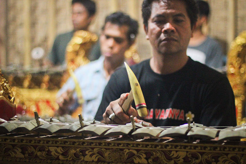 A gamelan orchestra practices on the Indonesian island of Nusa Penida.