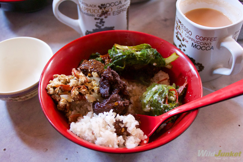 Home-cooked beef with chili.