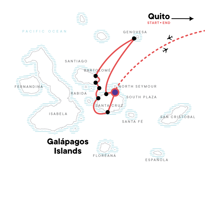 Map of the route for Galápagos — North & Central Islands aboard the Eden