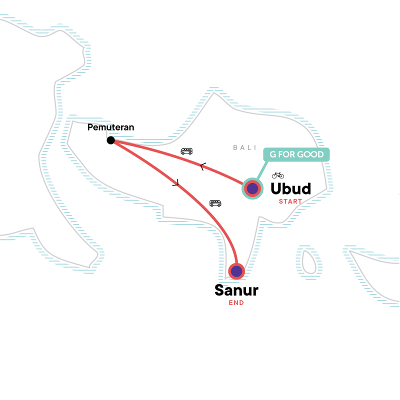 Map of the route for Wellness Bali