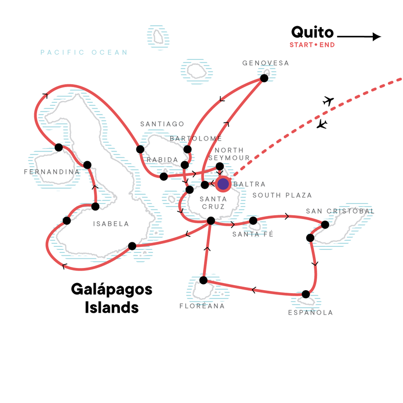 Map of the route for Complete Galápagos - Eden