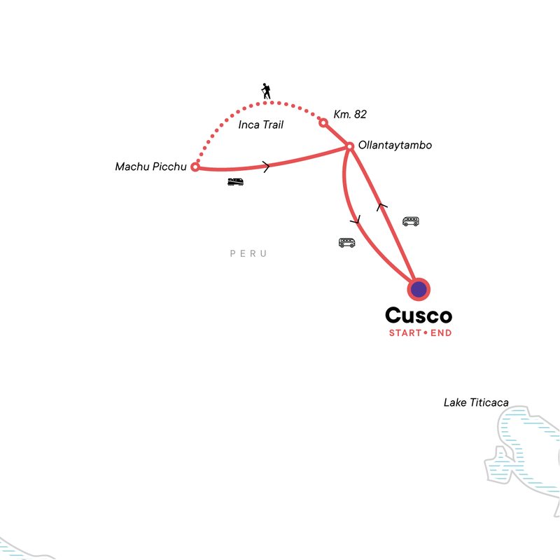 Map of the route for Trekking the Inca Trail: 4D/3N