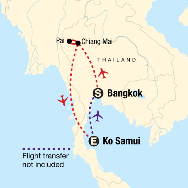 Map of the route for Wellness Thailand