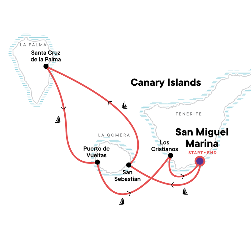 Map of the route for Sailing the Canary Islands